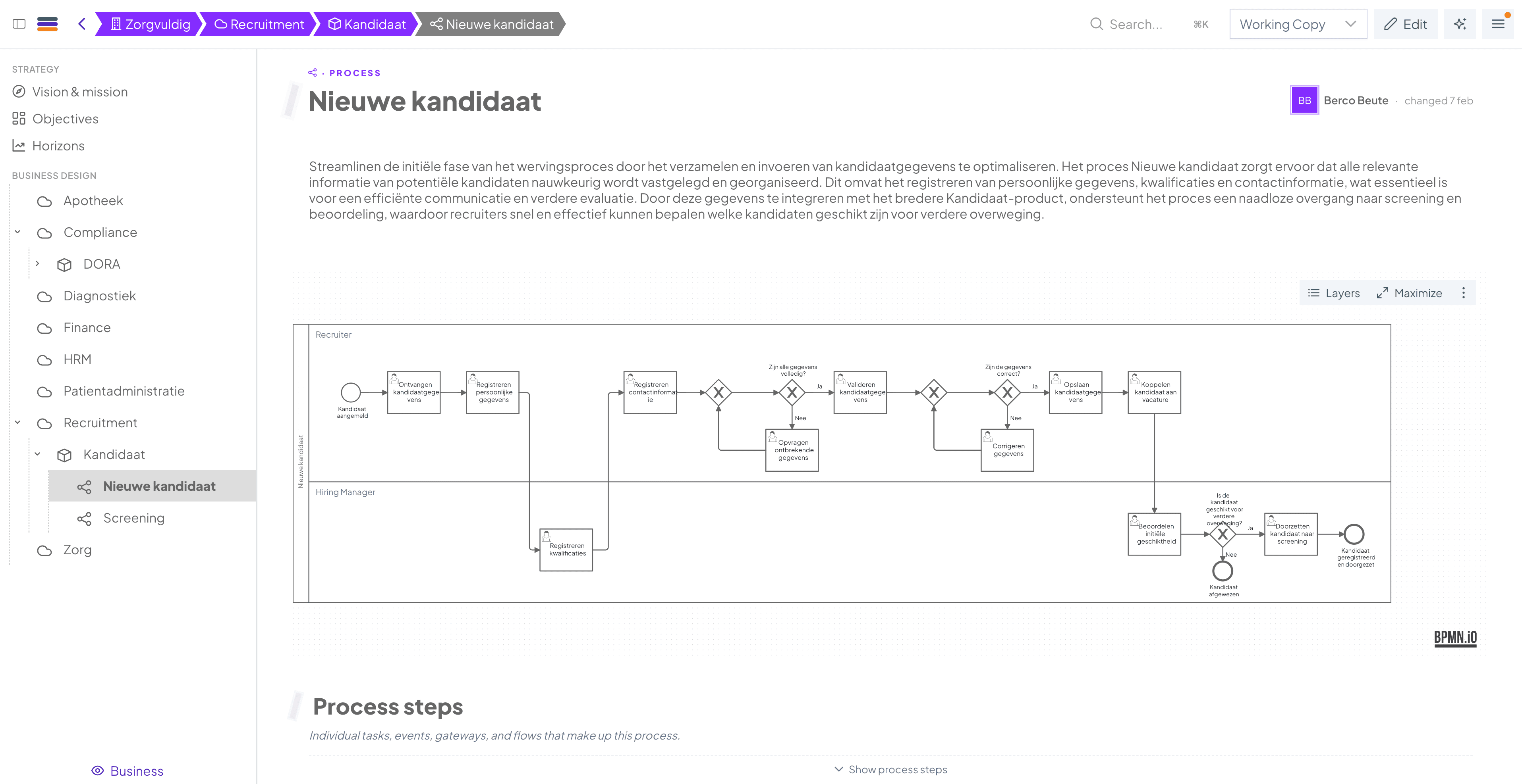 A process in the MyStekz builder